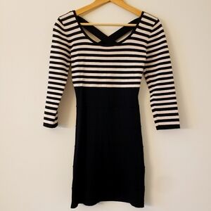 Xxi Black and White Striped Long Sleeve Ribbed Skirt Size S